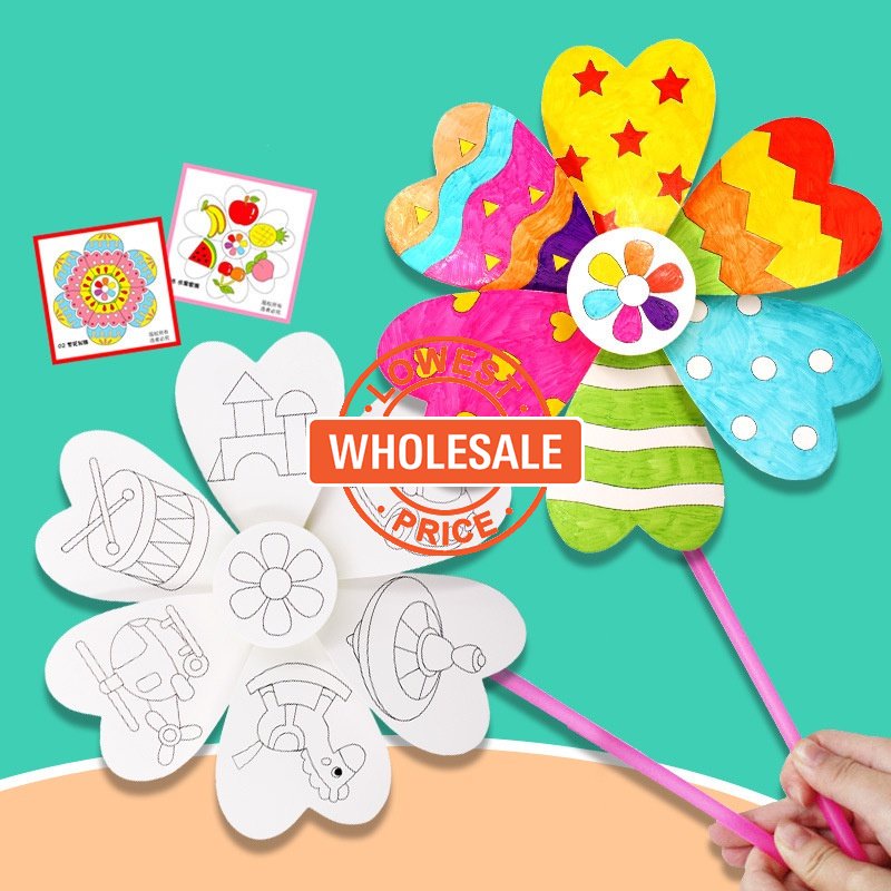 [Harga Grosir] 11Pcs/Set Kosong Lukisan Kincir Angin Bahan Lukisan Graffiti Mewarnai Mainan DIY Windmill Paint Drawing Toys Mainan Kincir Angin Berwarna Anak-Anak Hand-painted