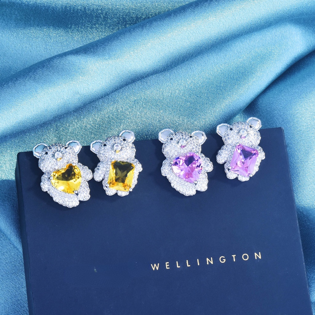 Goldkingdom Fashion Perhiasan Aksesoris Ready Stock Kristal Permata Beruang Pengakuan Cinta Balon Anting Anting Balon Panas Pita Indah Gadis Berbentuk Hati Serbaguna