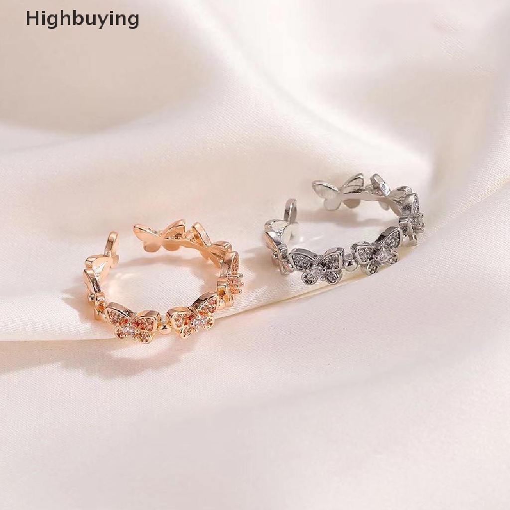 Hbid New Fashion Butterfly Rings Shiny Zircon Leaves Geometric Adjustable Finger Ring Gadis Minimalis Pernikahan Cincin Kepribadian Pesta Perhiasan Glory