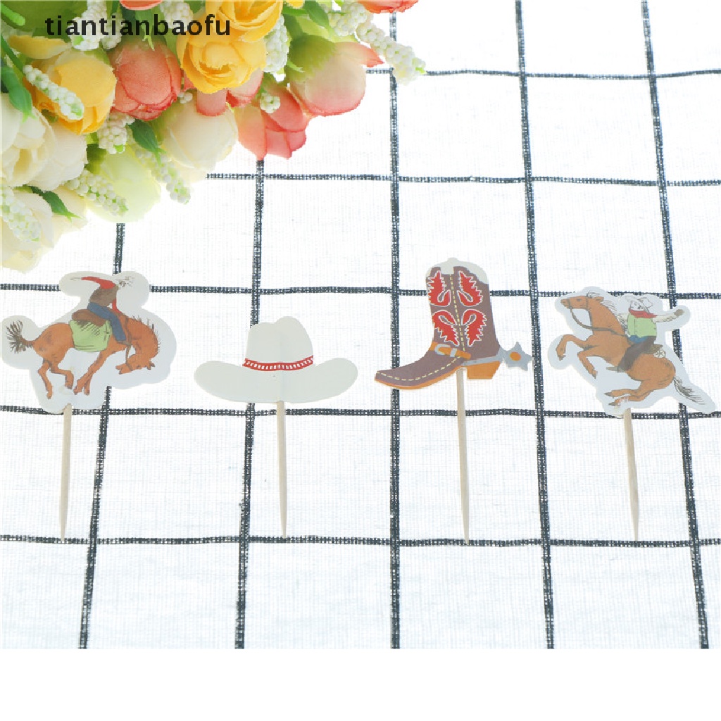 [tiantianbaofu] 24 Pcs Koboi Barat cupcake topper Pesta Ulang Tahun Anak party kids cake decor supplies Butik