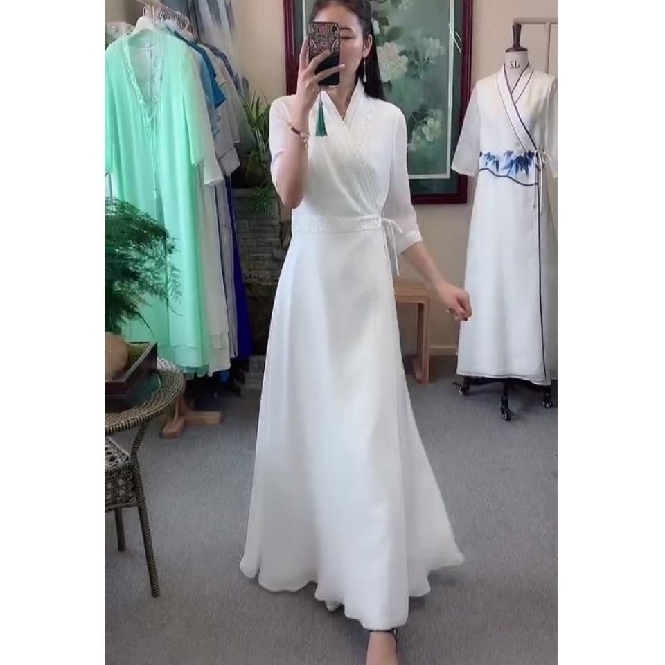New Chinese style white Hanfu improved dress for women