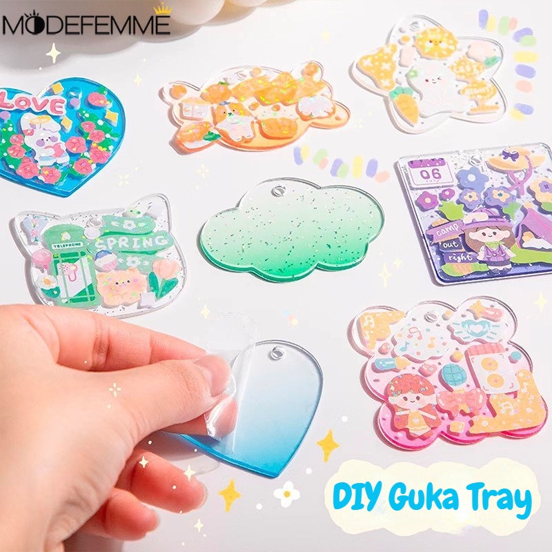 10set Kerajinan Tangan Anak-Anak DIY Handmade Gantungan Kunci Liontin Guka Transparan Jas Liontin Aksesoris Kreatif Guka Tray Warna-Warni Gradien Akrilik Guka Chuck