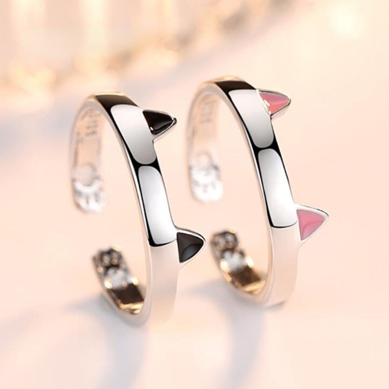 Cincin Pasangan Adjustable Cakar Telinga Kucing Yang Indah/Cincin Jari Hewan Warna Perak Sederhana/Perhiasan Pesta Pernikahan Ulang Tahun Wanita Minimalis