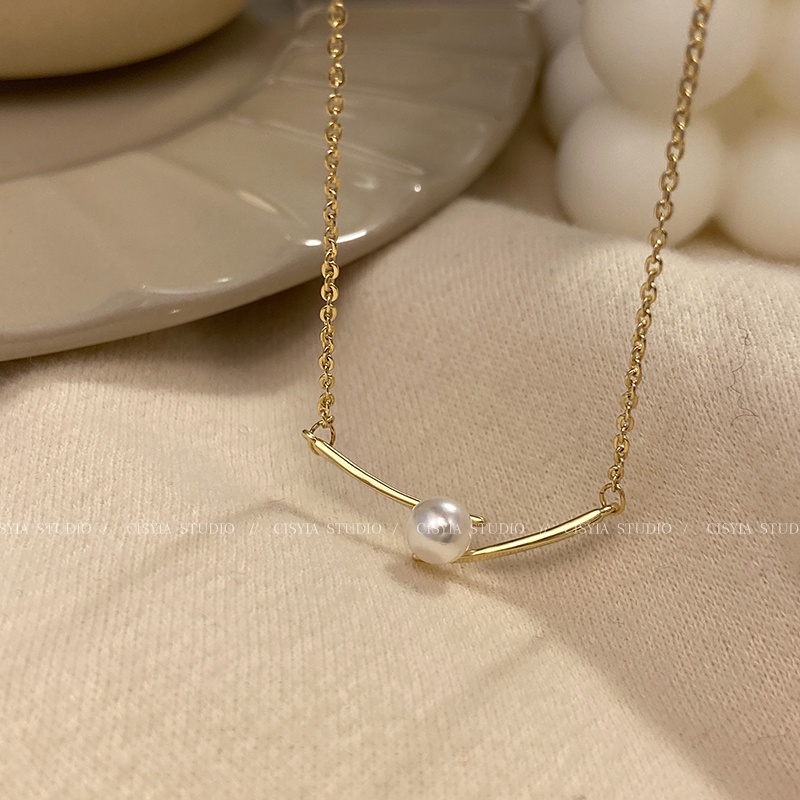 AY(CN) AY(CN)Chopsticks Imitation Pearl Necklace Elegant Gold Chain Choker for Women Jewelry Accessories