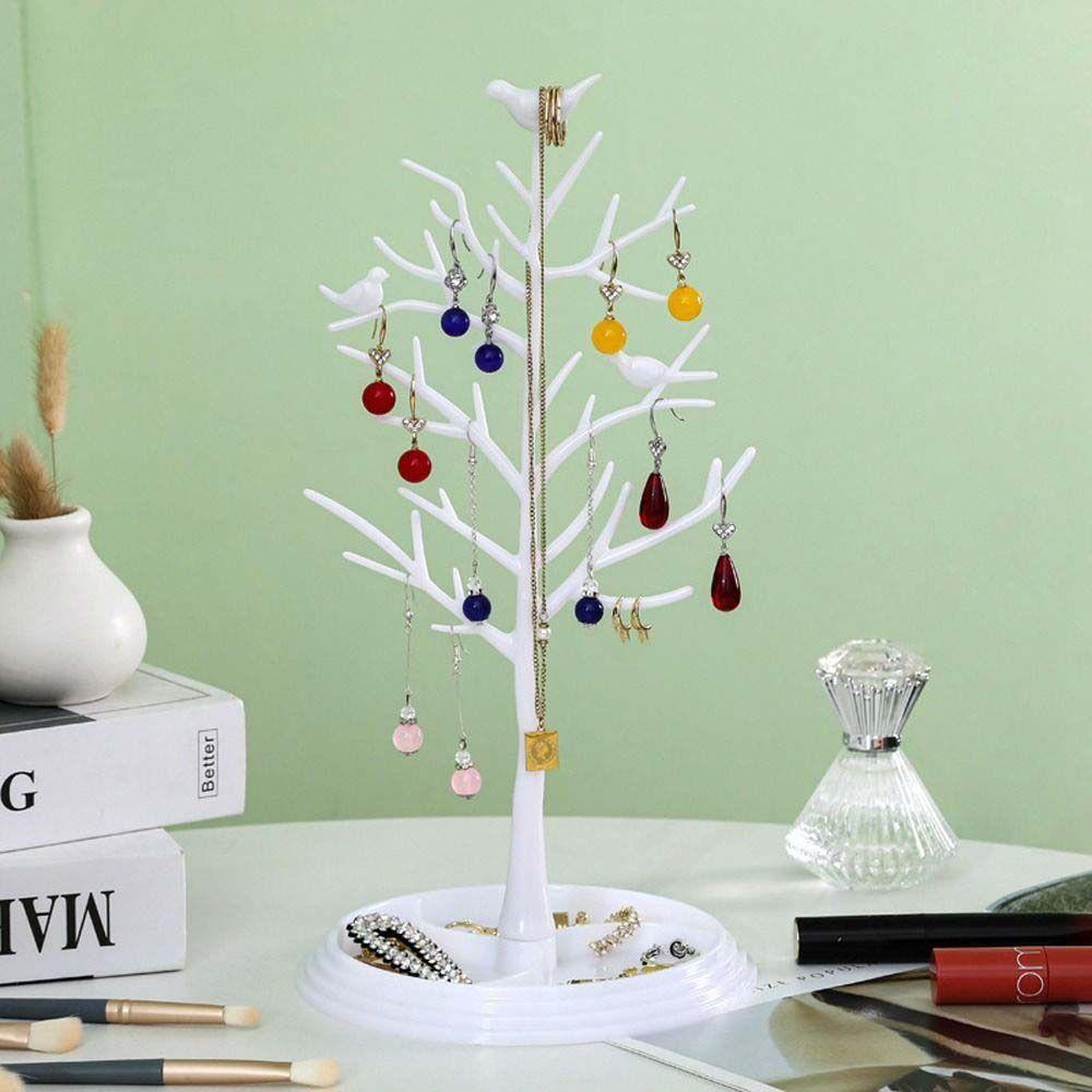 Needway   Display Perhiasan Berdiri Trendi Fashion Rak Pameran Perhiasan Bentuk Pohon Burung Niche Desain Anting Holder Bracket Tempat Kalung Plastik