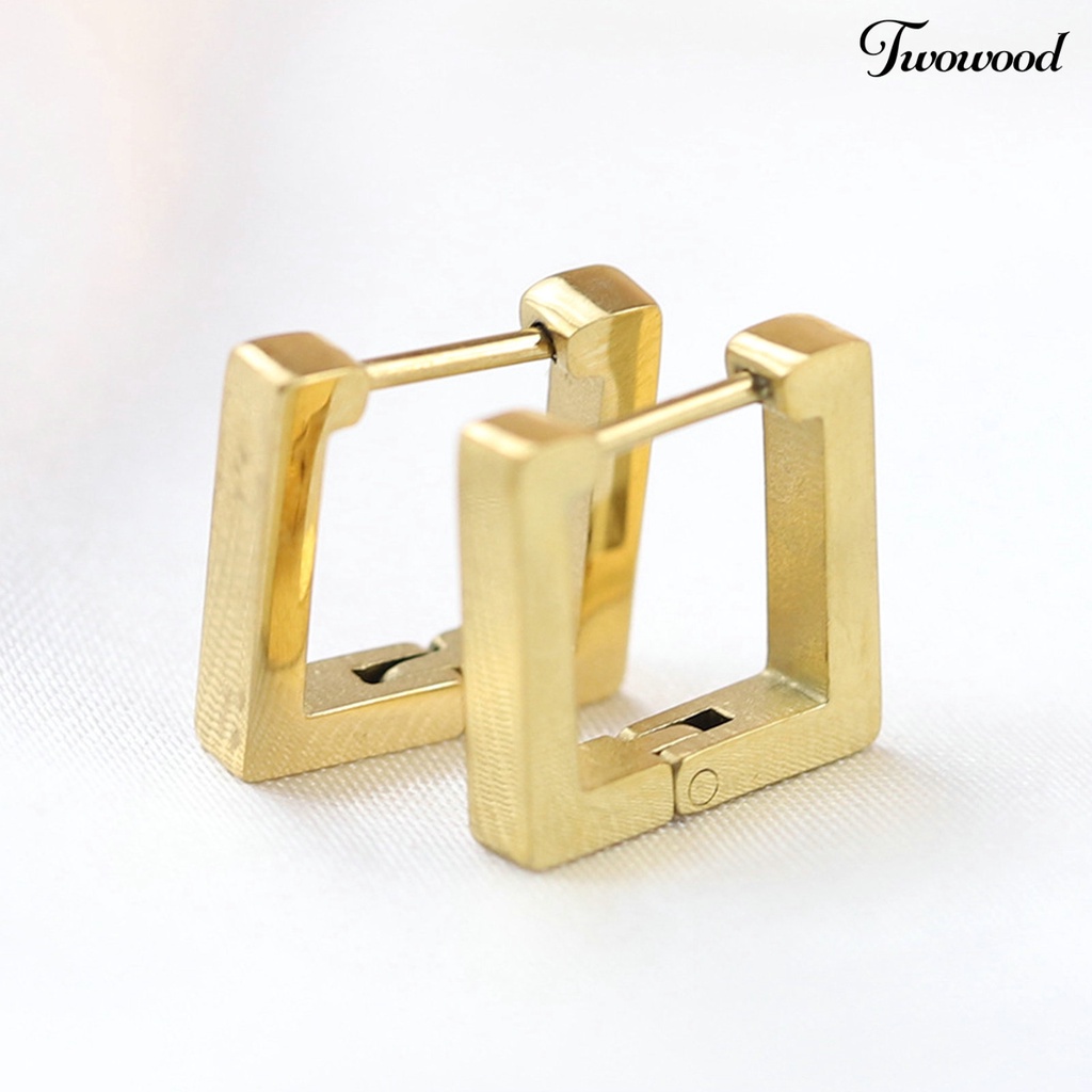 Twowood 1pasang Anting Hoop Bentuk Geometris Gaya Eropa Dan Amerika Electroplating Simplicity Charming Decoration Fade-Proof Titanium Steel Square Hoop Earrings