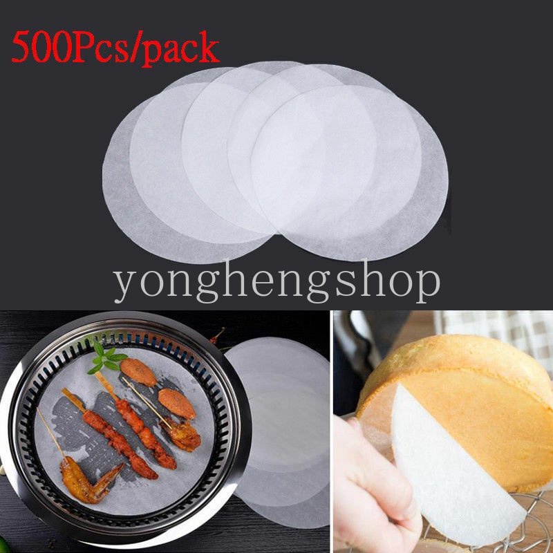 500pcs/set Kertas Kukus Bulat Microwave Oven Baking Paper Liner Oil-proof BBQ Grill Paper Pastry Dim Sum Bun Non Stick Pads Hamburger Patty Blotting Kertas Minyak