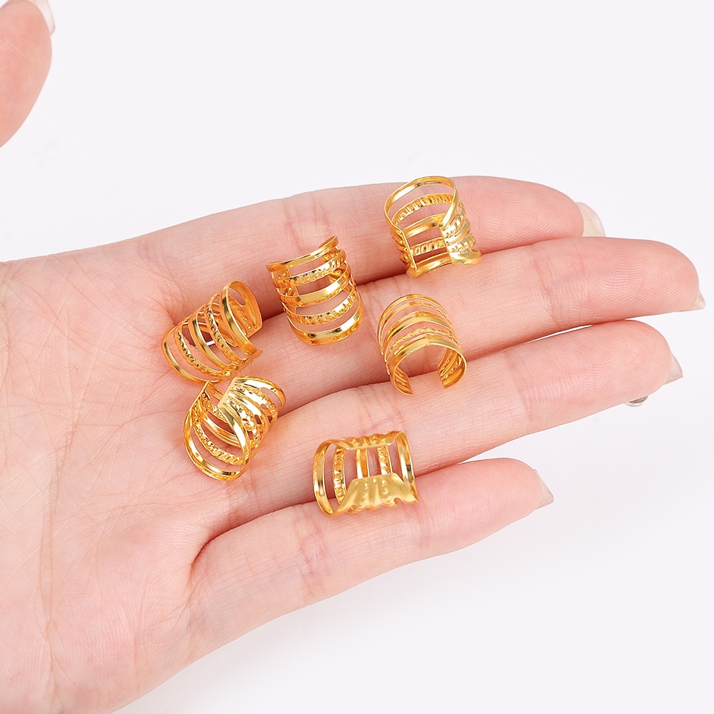 10pcs Logam Manset Klip Tabung Spiral Manik-Manik Cincin Berongga Dekoratif Gadis Adjustable Perhiasan Styling Alat Hiphop Hiasan Kepala Rambut Kepang Manik-Manik Dikepang Manik-Manik Hias Wanita