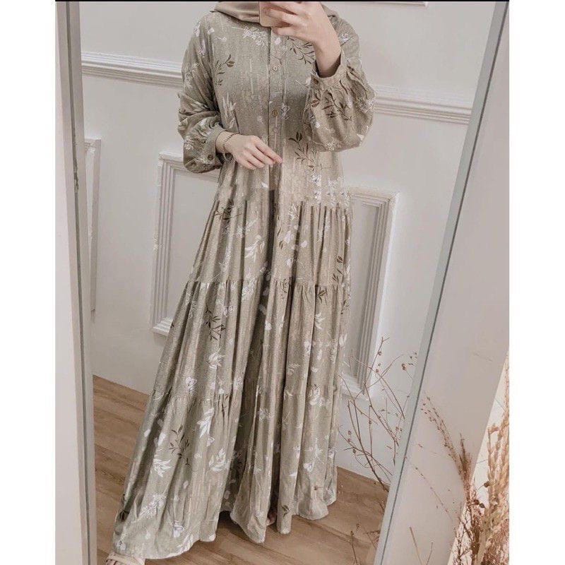 Ready Stock ✅ Dress Muslim Aberia Dress Full Kancing Busui Gamis Rayon Jumbo Motif Aberia Busui Zuli