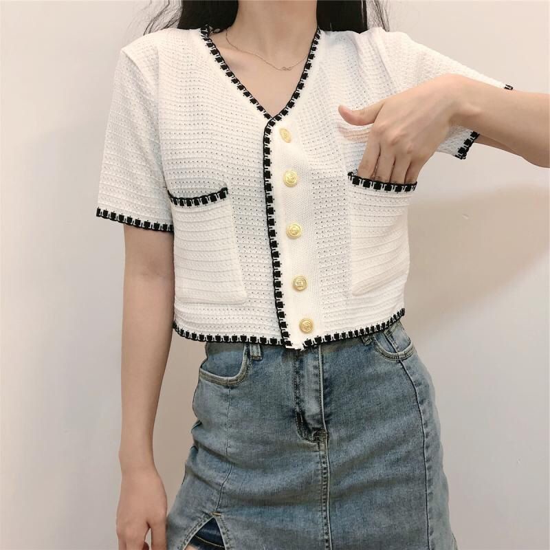 GROSIRTAS TG1662 Blouse Rajut Wanita Lengan Pendek Import Crop Top Korean Style