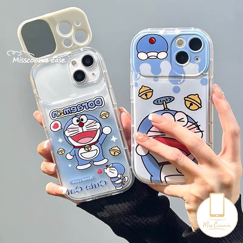 IPHONE Lovely Creative Flip Make Up Mirror Case Kompatibel Untuk Iphone11 14 13 12 Pro MAX XR 7 8 14 Plus X XS MAX SE 2020 Lucu Kartun Kucing Doraemon Casing Shockproof Lembut TPU Phone Cover