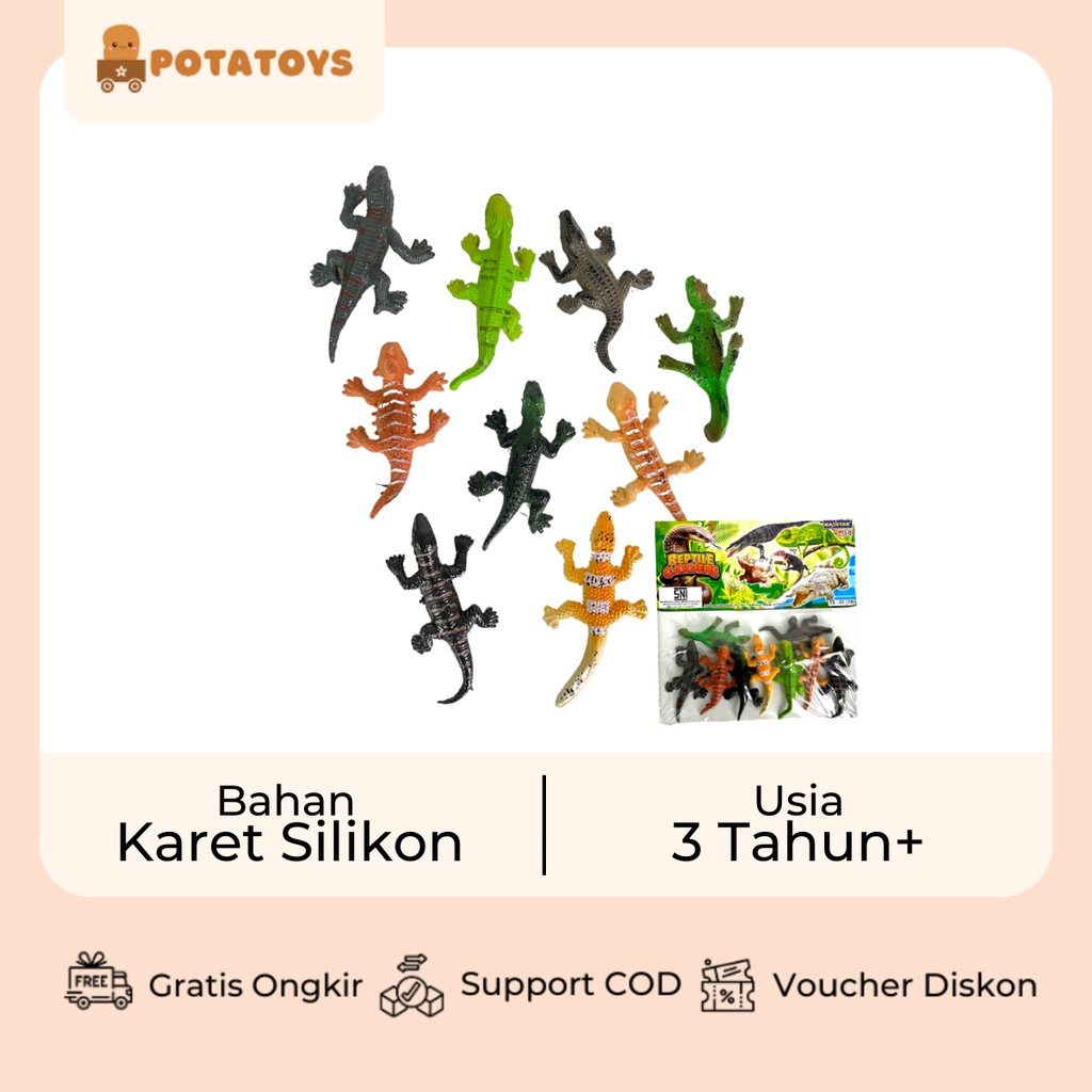[ Potatoys ] Reptil Figure Isi 9 Pcs / Mainan Action Figur Binatang Reptil / Mainan Hewan Reptil Miniature Bahan Karet