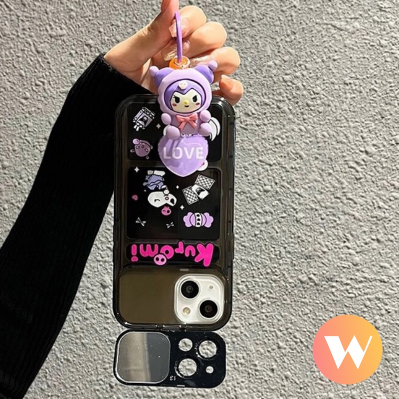 IPHONE Kartun Imut Kuromi Casing Ponsel Kompatibel Untuk Iphone7 8 Plus XR X XS Max13 11 12 14 Pro Max SE 2020 Kreatif Flip Make Up Cermin Lembut Tpu Shockproof Cover