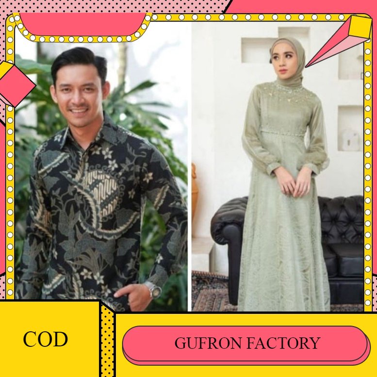 (ADA JUMBO) Batik Couple Gamis Brokat Terbaru Couple Kondangan Couple Tunangan Modern Jumbo,Dress Br