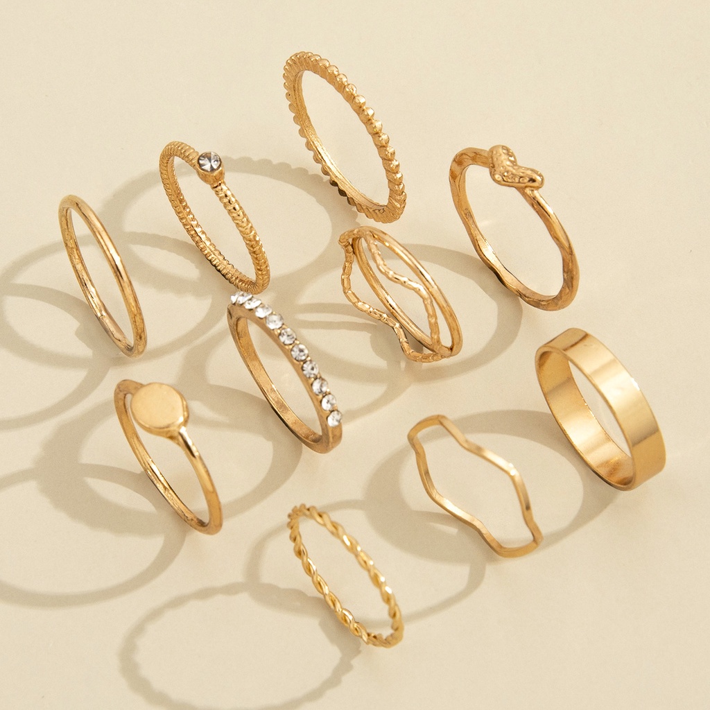 Fashion Elegan Cinta Hati Geometris Cincin Berlian Bulat Gelombang Cincin Gaya Sederhana Cincin Tangan Jepang Dan Korea