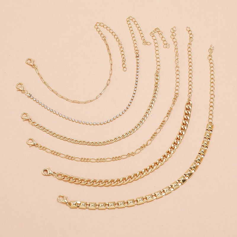 Temperamen, Fashion, Retro, Kreatif, Multi-layer Disusun Punk Rantai Geometris, Kombinasi Berlian Sederhana, 6-piece Set