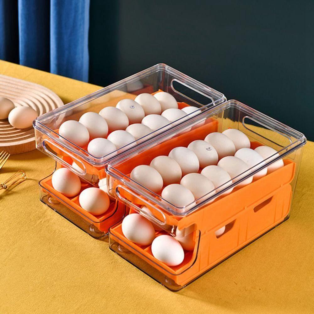 [Elegan] Kotak Penyimpanan Telur Disegel Transparan Shockproof Fresh-keep Penghemat Ruang Tipe Slide Rolling Aksesoris Dapur Food Grade Egg Container