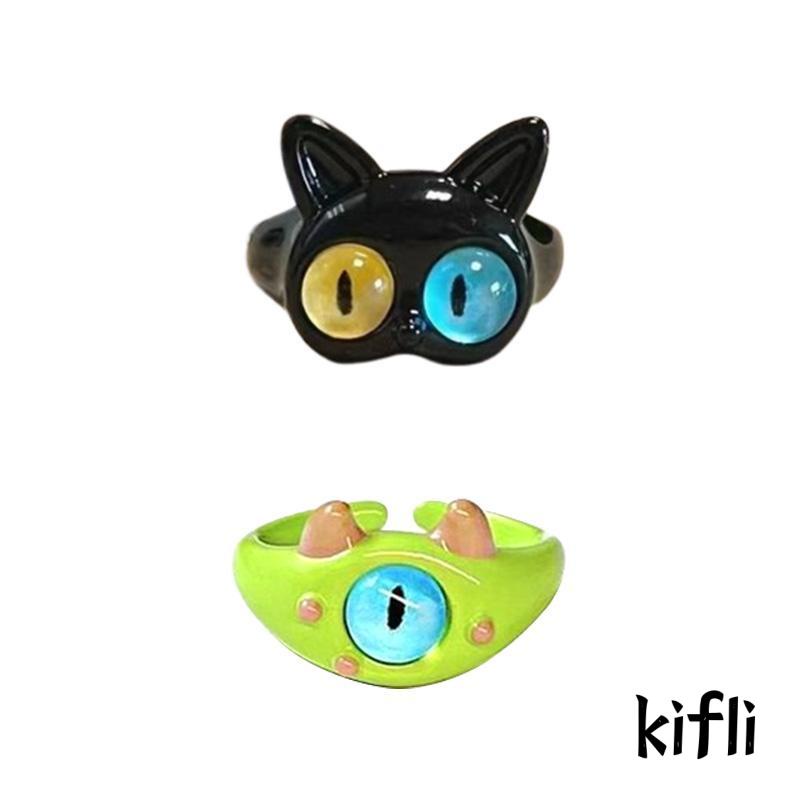 [KD] Mata Besar Manis Keren Kartun Indah Pacar Pasangan Cincin Cincin Lucu Kucing Hitam Monster Kecil