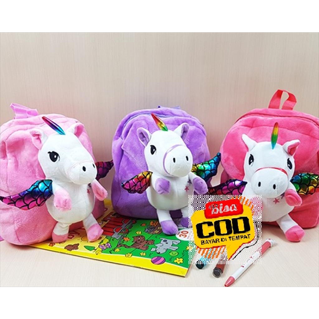 LS 791 - Ransel Anak Boneka Bulu 3D Karakter Unicorn Tas Punggung Backpack Anak Sekolah Ngaji SD TK PAUD