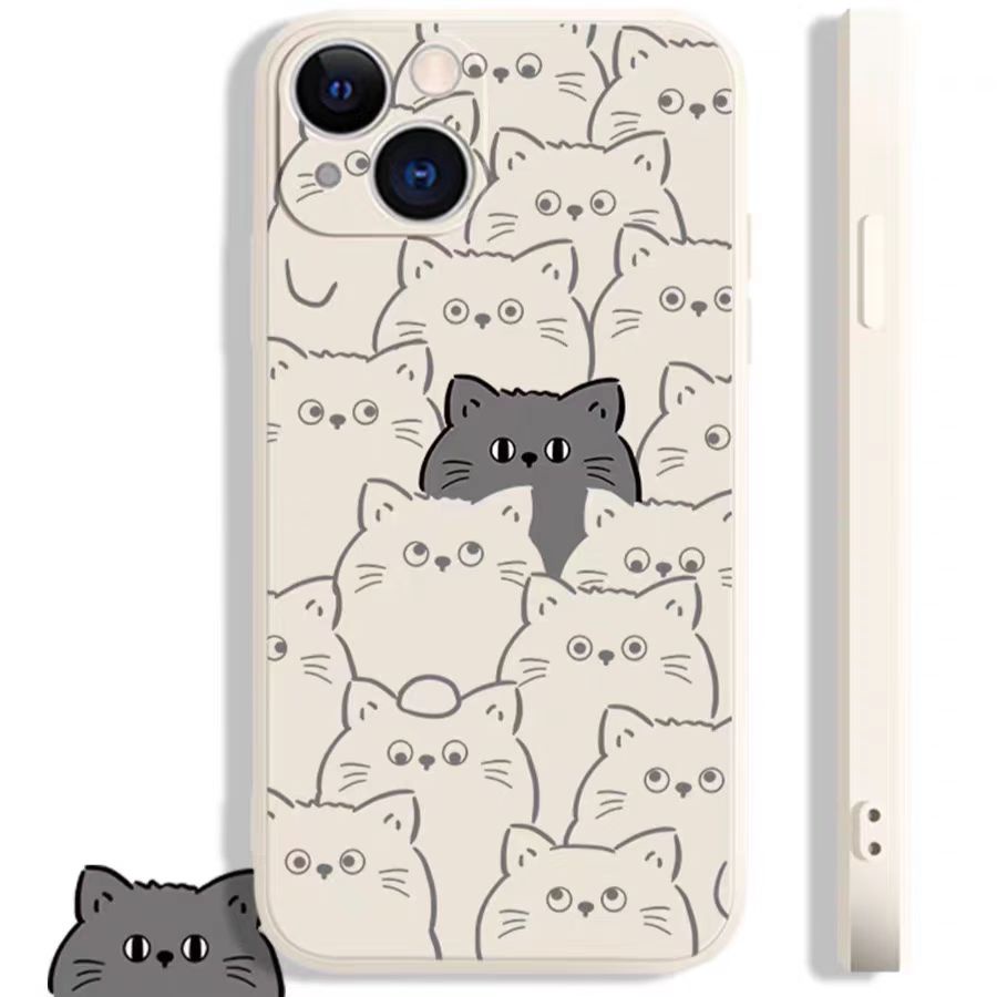 IPHONE Ins Pola Kucing Cocok Untuk Iphone14 14pro 14plus 13 13pro 13prm iPhone12 7Plus 8Plus Xr XS 13 Pro Max Empat Sudut Casing Ponsel Tahan Guncangan