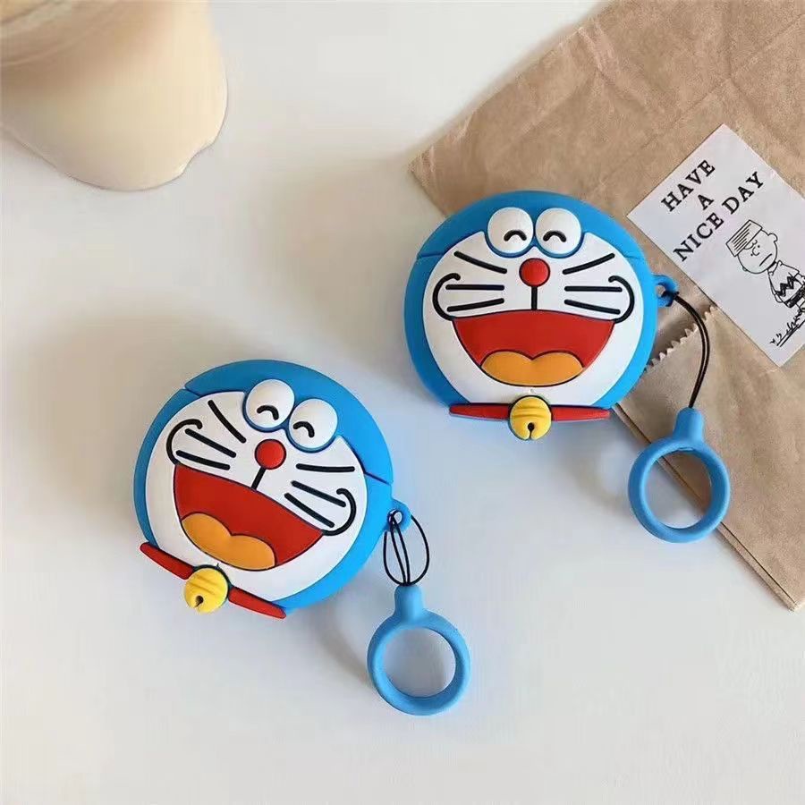 Kartun Lucu Senyum Kucing Biru Earphone Bluetooth Lembut Pelindung Untuk Airpods1 2 I12 i13 Inpods 12 13 TWS Shockproof Case Cover