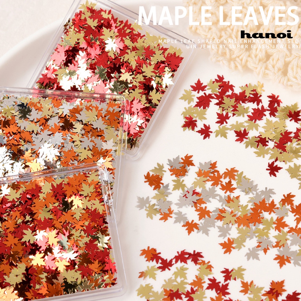 Hi 1kotak Paku Payet Super Tipis Mini Multi-Warna Aneka Halus DIY Nail Art Sparkling Maple Leaf Manicure Glitters Dekorasi Untuk Salon Kuku