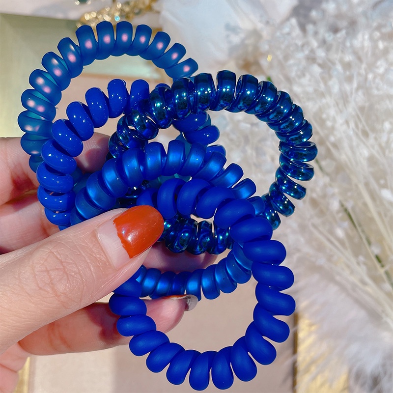 Roselife Korean Trendy Klein Blue Telephone Wire Spiral Hair Ties for Women Girls High Elastic Coil Hair Bands Ponytail Holder Hair Accessories