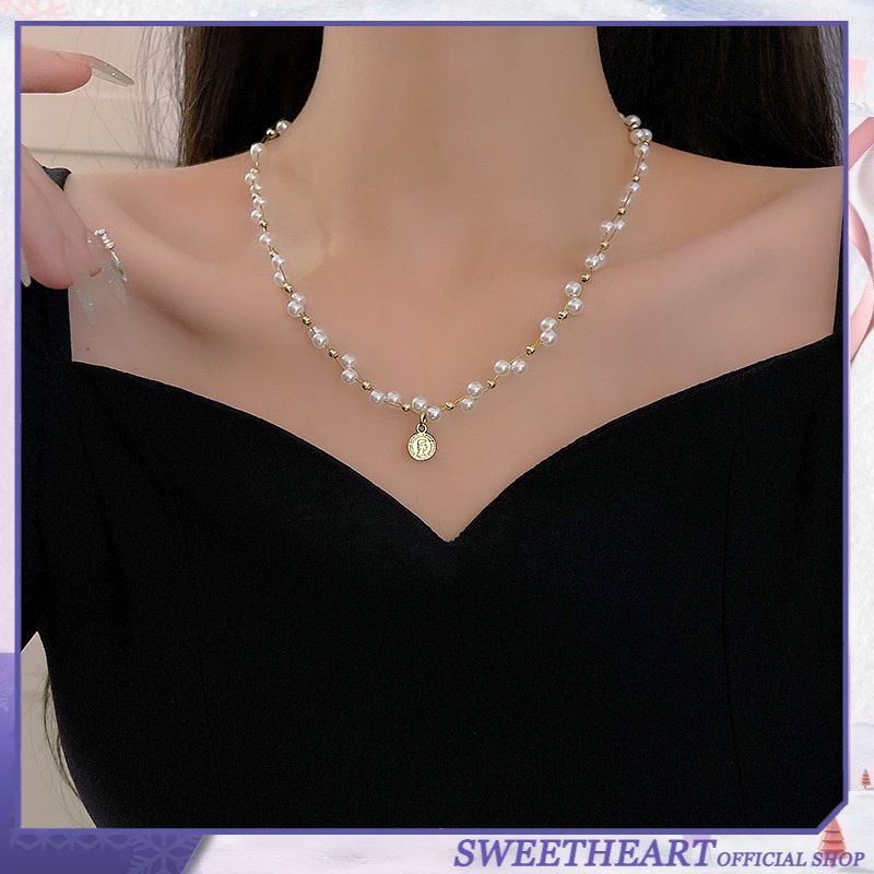 Korean Fashion Creative High Sense Daily Wear Versatile Wrapped Pearl Clavicle Necklace SWEET HEART JEWELRY