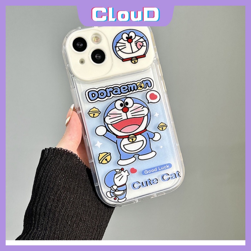 IPHONE Casing Doraemon Kucing Kartun Lucu Kompatibel Untuk Iphone11 14 12 13 Pro Max7 8 Plus XR X XS MAX SE 2020 Kreatif Flip Make Up Cermin Shockproof Lembut TPU Phone Cover