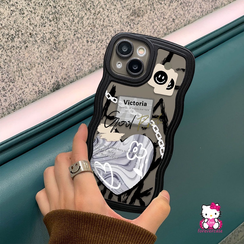 Casing Tpu Lembut Tepi Bergelombang Kompatibel Untuk iPhone 7Plus XR 11 14 13 12 Pro Max X XS Max 8Plus 6s 6 7 14 8 Plus SE 2020 Graffiti Cinta Hati Comme des Garcons Smiley Cover