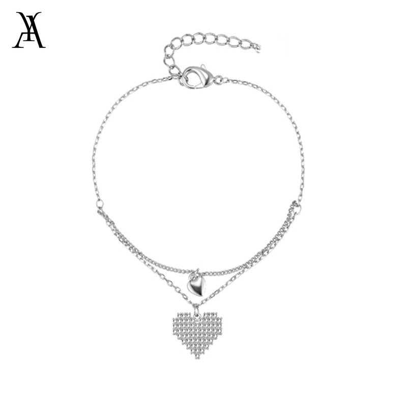 AY(CN) Kalung Rantai Choker Liontin Hati Kristal Gaya Korea Warna Silver Untuk Wanita