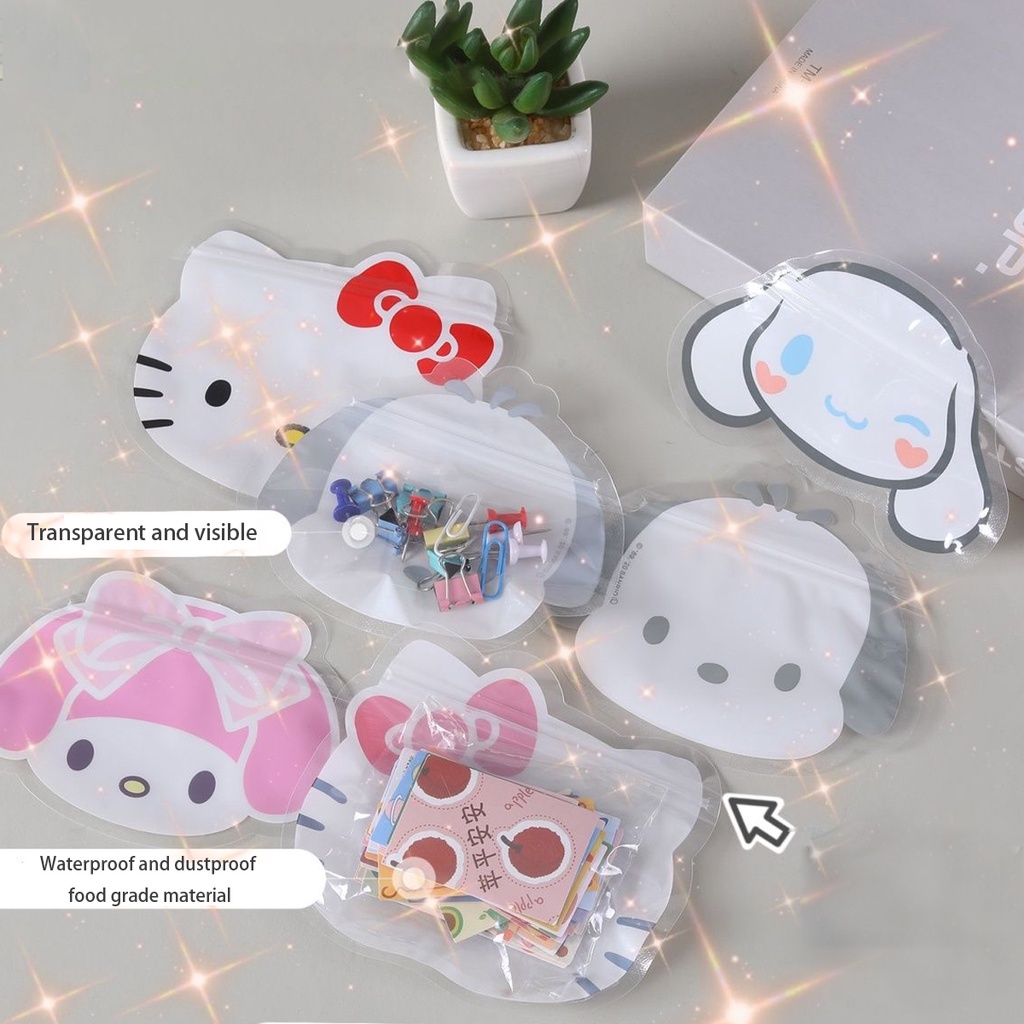 5pcs Tas Penyimpanan Portabel Motif Kartun Melody Kuromi Lucu/Tidy Ziploc Bag Heart Candy Bag/Tas Kemasan Gadis Super Cute