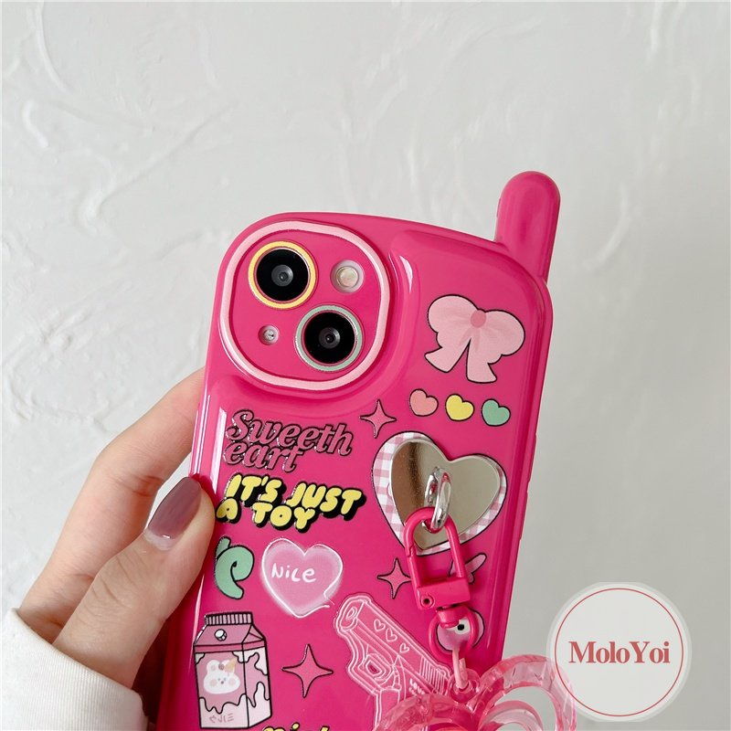 IPHONE Case Kompatibel Untuk Iphone11 14 13 12 Pro Max7 8 Plus XR X XS MAX SE 2020 Graffiti Kelinci Lucu Ikatan Simpul Retro Personal Bentuk Ponsel Seluler Soft Cover Dengan Liontin Cinta Cinta Hati