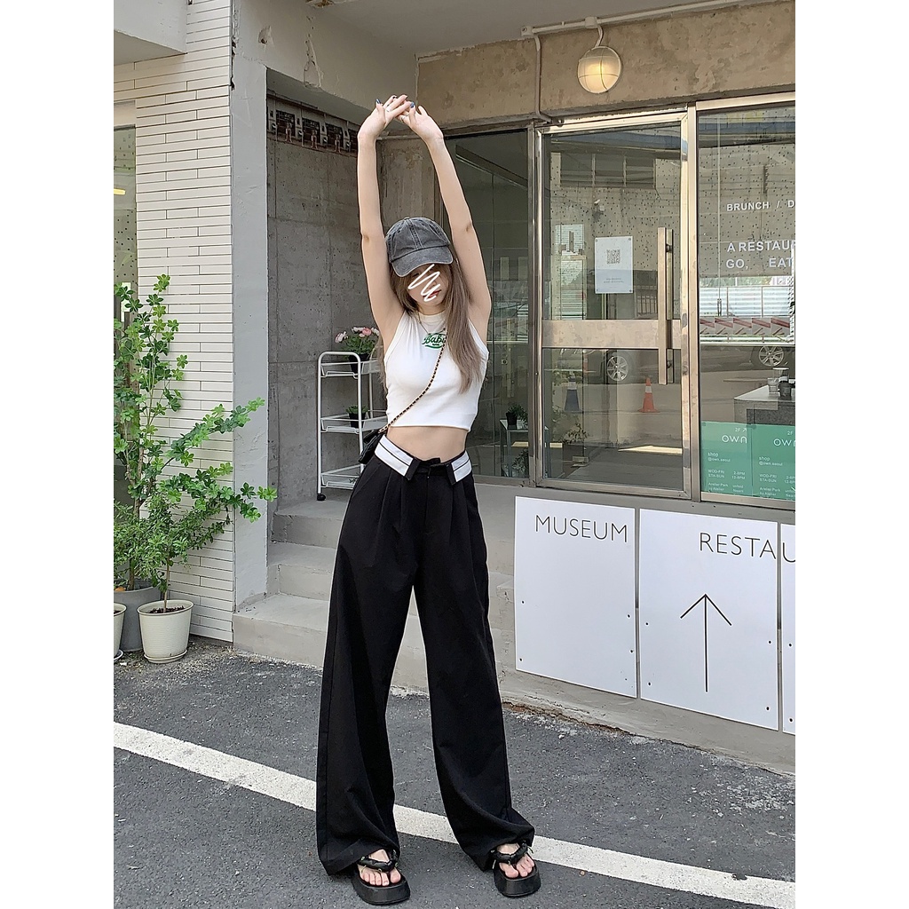 Celana Kulot Highwaist Loose Celana Panjang Hitam Celana Wanita Straight Pants Korean Style