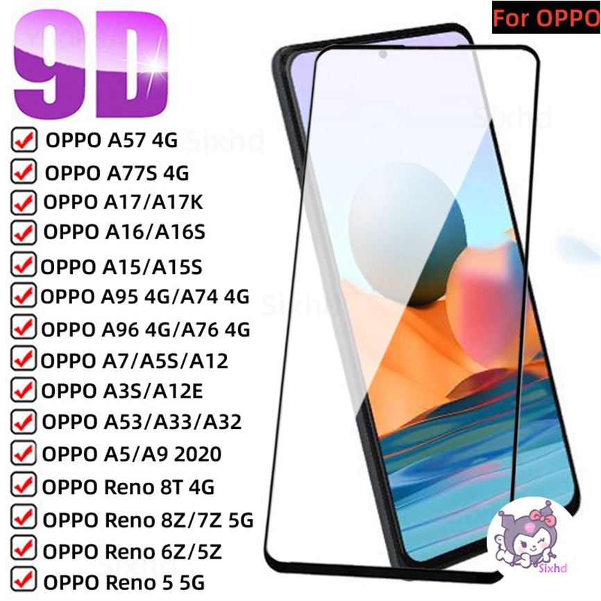 9hd Tempered Glass Film OPPO A17 A57 A77s A15 A16 A12 A55 A54 A95 A96 A78 A76 A74 A3s A5s A7 A17K A94 A53 A33 A32 A5 A93 A92 A52 Film Pelindung Layar Shockproof Definisi Tinggi