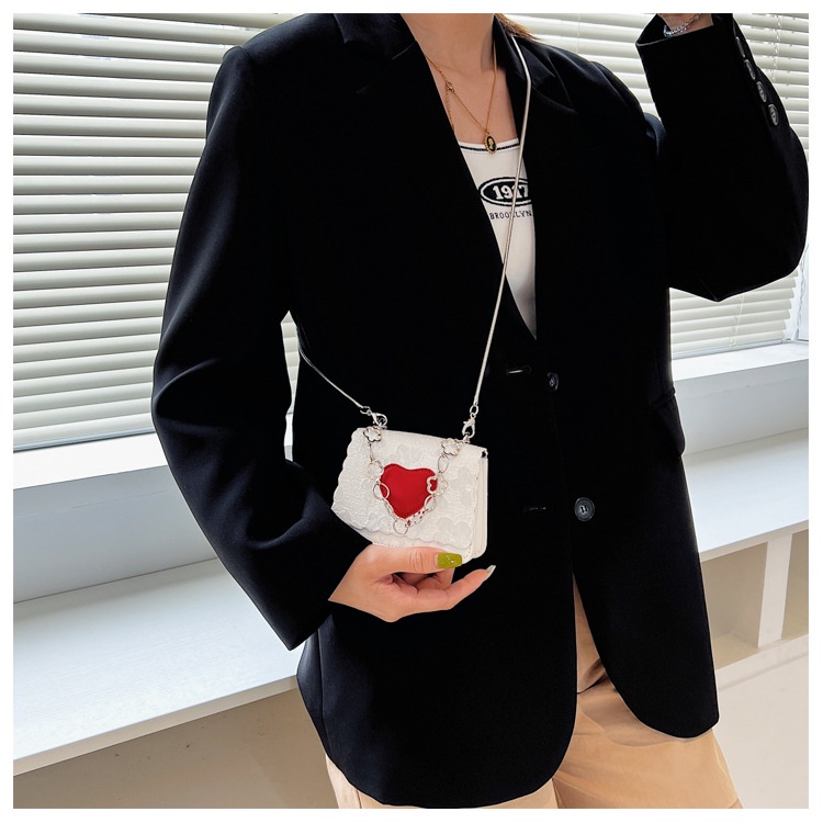 BAO091 Mini Heart Patch Detail Flap Square Bag Crossbody Bag