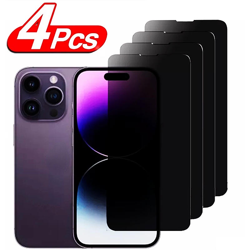 4pcs Full Cover Privasi Tempered Glass Untuk iPhone 14 13 12 11 Pro MAX Plus Mini Pelindung Layar Anti-Spy Untuk iPhone X XS MAX XR 7 8 6 6S Plus SE 2022 2020 14Plus 13Mini 12Mini