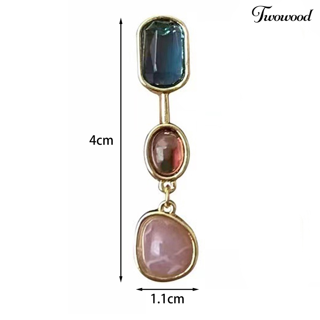 Twowood 1pasang Anting Menjuntai Medieval Asimetris Elegan Warna Kontras Batu Alam Drop Earrings Perhiasan Aksesoris