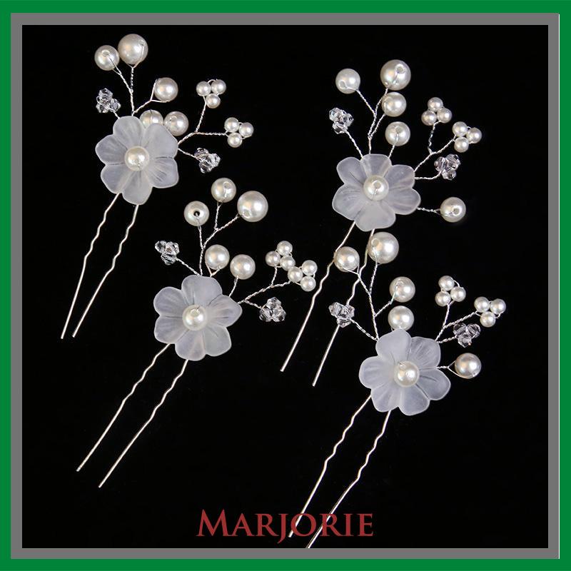 Hairpin Hairpiece Aksesoris Hiasan Rambut Pesta Set Mutiara Bunga-MJD