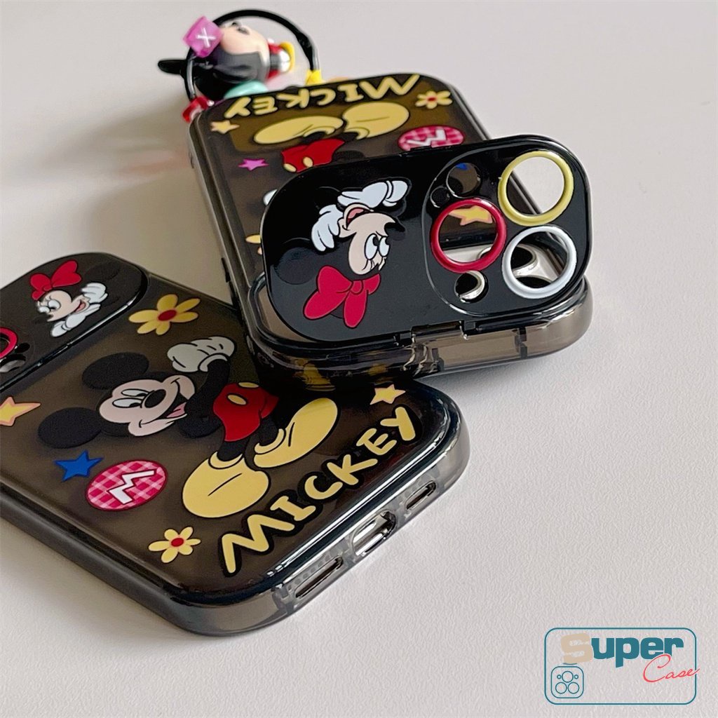 IPHONE Kreatif Indah Flip Make Up Cermin Case Kompatibel Untuk Iphone7 8 14 Plus14 11 13 12 Pro MAX X XR XS MAX SE 2020 Kartun Disney Mickey Bunga Shockproof Lembut TPU Phone Cover