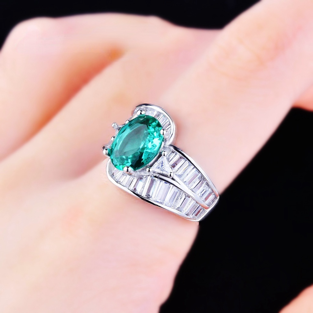 Goldkingdom Fashion Perhiasan Aksesoris Ready Stock Baru Gaoding Jewelry Imitasi Paraiba Emerald Ring Hidup Premium T Square Berlian Colorful Treasure Cincin Wanita