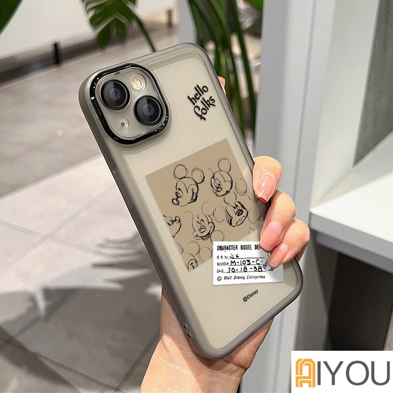 IPHONE Mickey label Case Mewah Silikon Transparan Dengan Speaker Penyaring Debu Soft Case Untuk Iphone14 13 12 11 Pro Max Plus Lensa Kaca Shockproof Cover