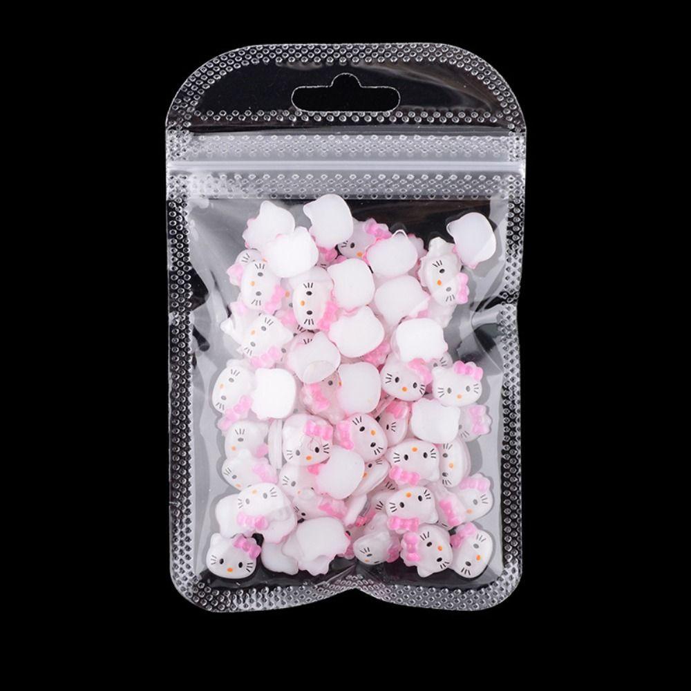 Needway   Dekorasi Nail Art DIY 100 Pcs Kitty Cat Berwarna Gambar Resin Kartun Hiasan Kuku