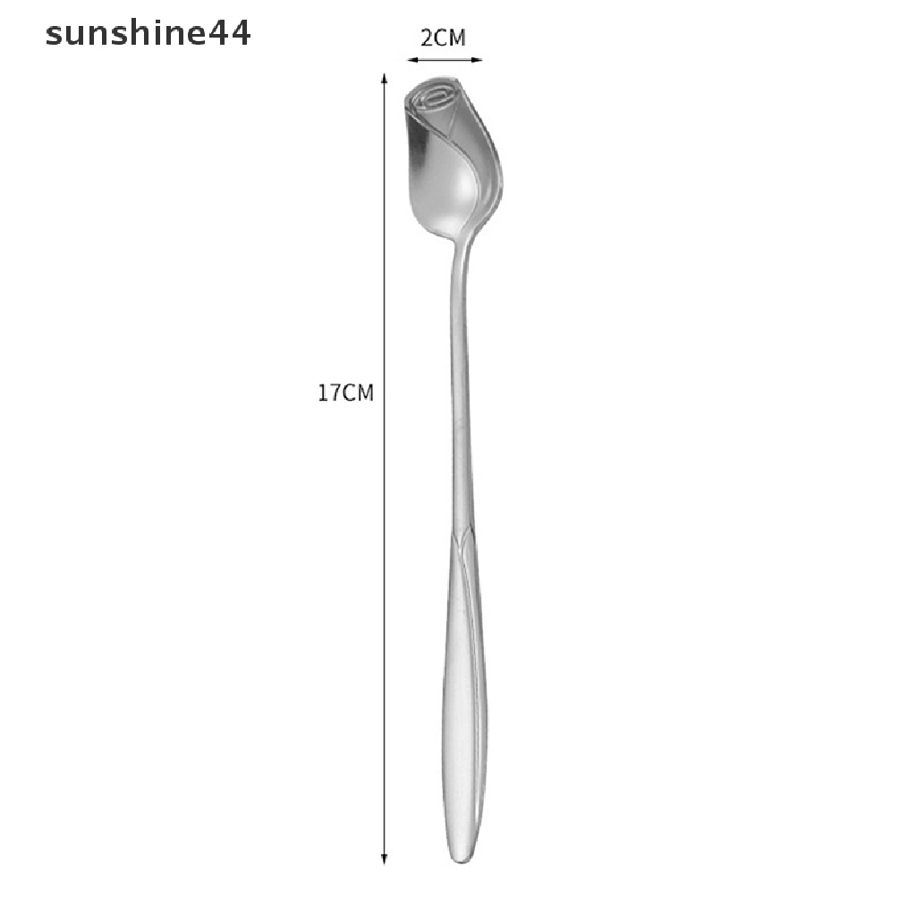 Sunshine Sendok Pencampur Mawar Stainless Steel Gagang Panjang Sendok Teh Kopi Untuk Dessert Madu ID