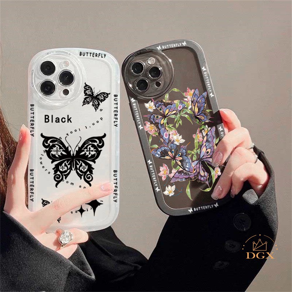 REALME Realme5 5i 6i C3 C35 C21Y C25Y C21 RealmeC11 C11 2021 C25 C15 C12 C2 Dark butterflies Dan garland butterflies Silikon Lembut Phone Case Cover DGX