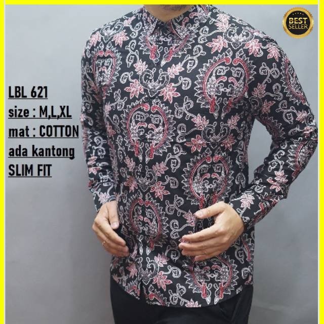 KEMEJA PRIA BATIK LENGAN PANJANG HEM BAHAN KATUN HALUS 40S LBL 621 MEWAH PREMIUM BAJU ELEGANT SIZE M L XL  SKU MS JAKARTA