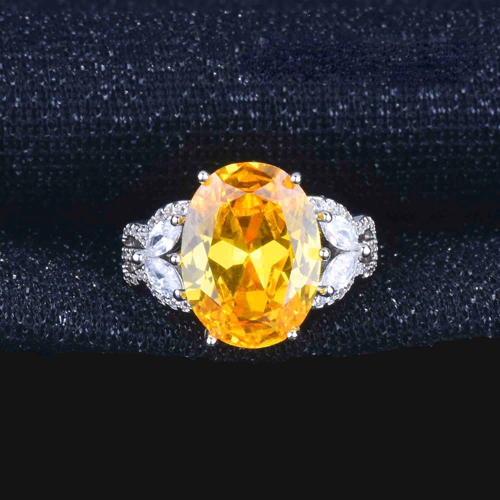 Goldkingdom Fashion Perhiasan Aksesoris Ready Stock Burung Merpati Besar Kuning Telur Cincin Berlian Perempuan Dalam London Biru Topa Mulut Terbuka Warna Harta Cincin