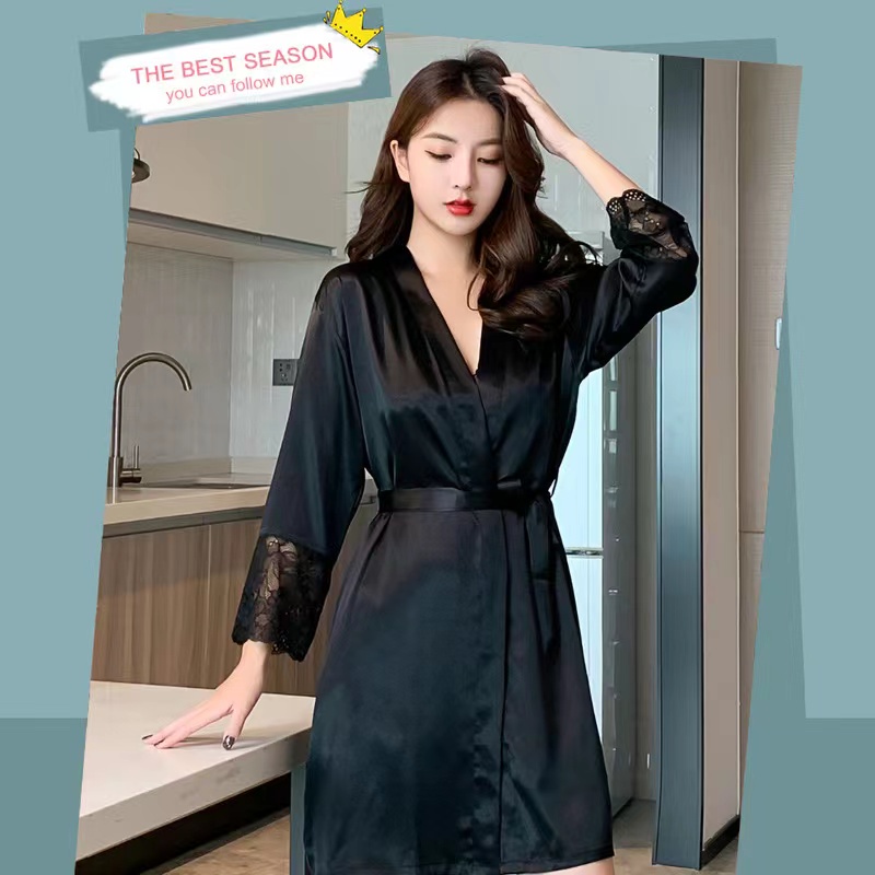 2023 Wanita Baru Set Piyama/Kemeja Fashion Seksi Kolar Ice Camisole Rok Tidur+Jubah