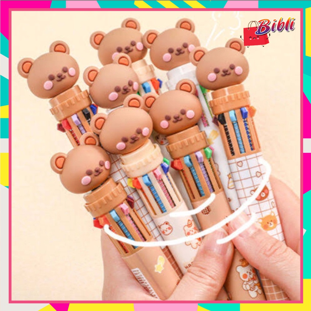 

Pulpen 10 Warna Pena Motih Beruang Pulpen Karakter Teddy Bear 996