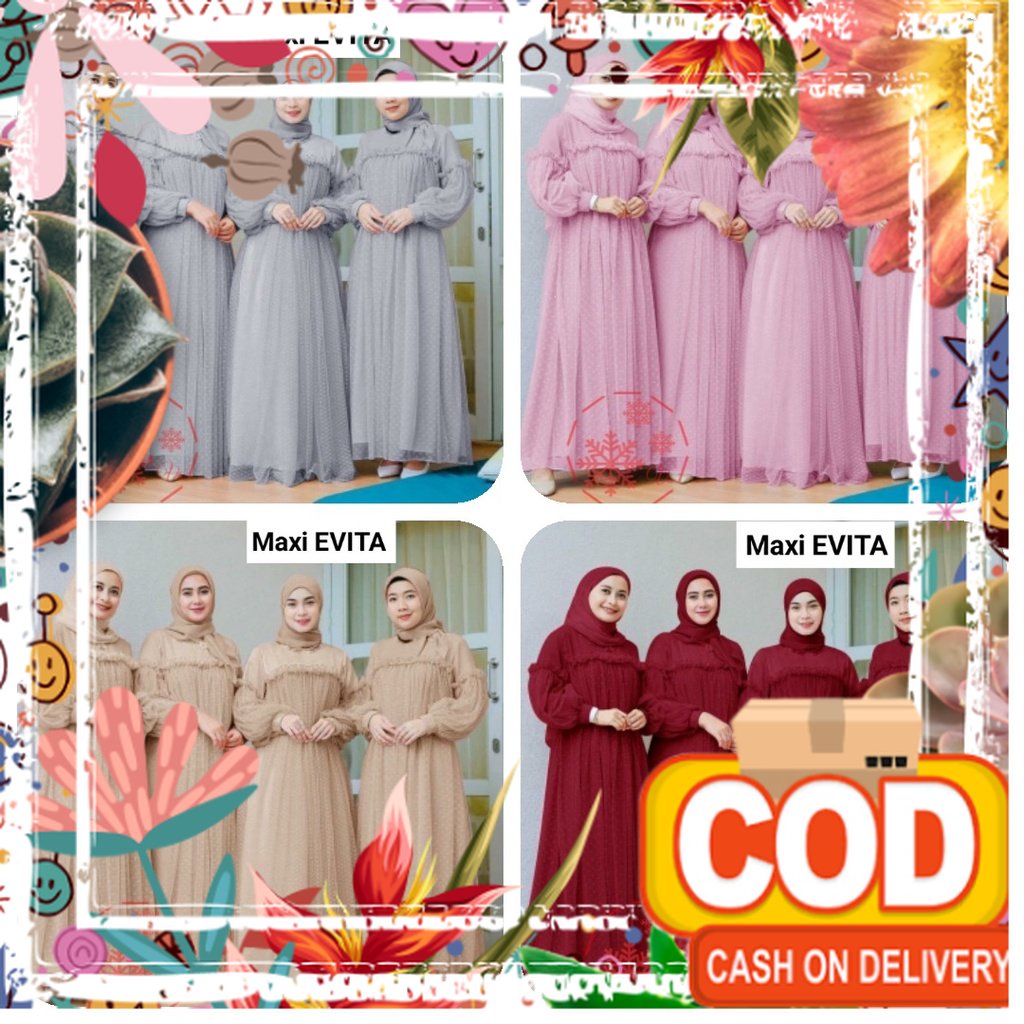 MAXI EVITA JUMBO M~XXL DRESS GAMIS PESTA MUSLIMAH TILE DOT DRESS PESTA HIJABERS SERAGAM NIKAHAN 4 WA